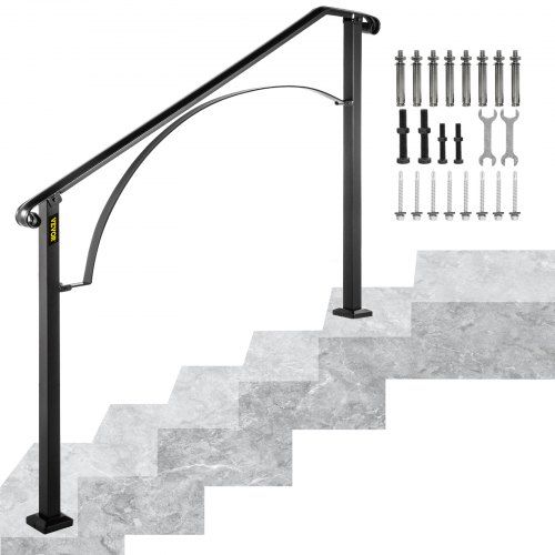Photo 1 of Outdoor Stair Railing,Black Handrails for Outdoor Steps 5 Step Handrail Fits Transition Handrail with Installation Kit,Hand Rails for Outdoor Steps(4 FT)