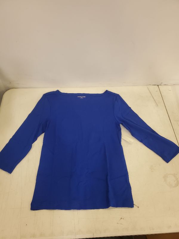 Photo 3 of Amazon Essentials Women's Slim-Fit 3/4 Sleeve Solid Boat Neck T-Shirt Large Cobalt Blue