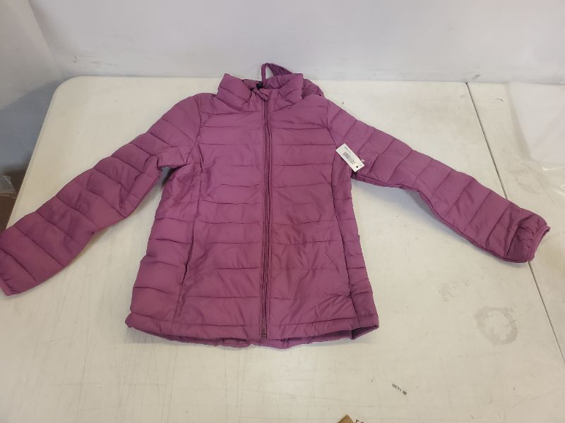 Photo 2 of Amazon Essentials Girls and Toddlers' Lightweight Water-Resistant Packable Mock Puffer Jacket Medium Dusty Purple - M