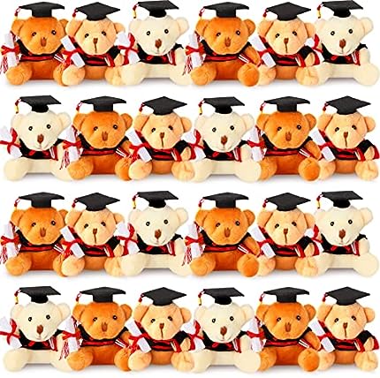 Photo 1 of 24 Pieces Mini Graduation Bears Stuffed Animal 3.54 Inches Plush Bear in Black Hat Mixed Color Tiny Bear Dolls for DIY 2023 Graduation Present Graduation Ceremony Party Decoration School Gifts ( read notes ) 