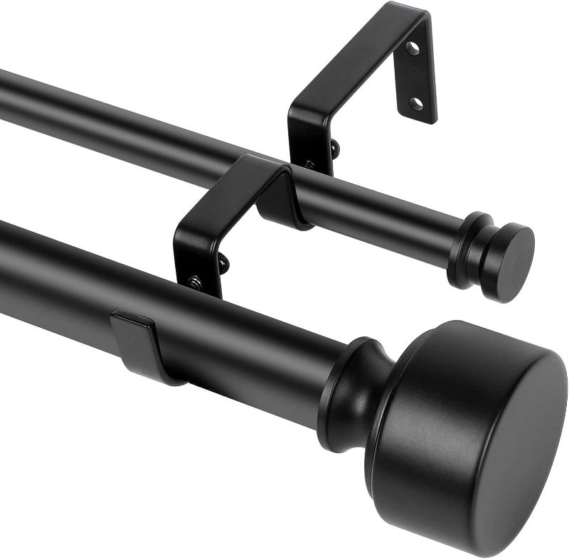 Photo 1 of TANGWIN Black Double Curtain Rods for Windows 36 to 72 Inch(3-6Ft),Adjustable Telescoping Double Curtain Rod with Metal End Cap,1 Inch Diameter Heavy Duty Double Drapery Rod Set 36-72”,Matte Black