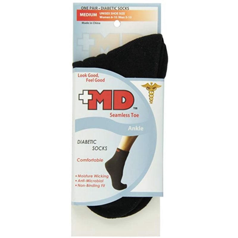 Photo 1 of PACK OF 3 - MD USA Ankle Diabetic Socks, Seamless Toe, Black, SIZE 13-15 
