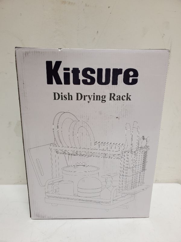 Photo 2 of Kitsure Dish Drying Rack -Multifunctional Dish Rack, Rustproof Kitchen Dish Drying Rack with Drainboard & Utensil Holder, 2-Tier Dish Drying Rack with a Large Capacity for Kitchen Counter Black