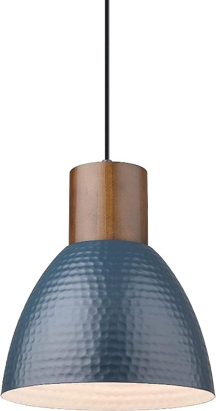 Photo 1 of ELYONA Hammered Pendant Lights for Kitchen Island, Rubber Wood Hanging Light Fixtures, Industrial Metal Pendant Light Fixtures for Bar, Dining Room, Bedroom, Office, Modern Blue,Small