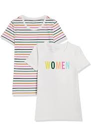 Photo 1 of Amazon Essentials Women's Classic-Fit Short-Sleeve Crewneck T-Shirt - set of 2 - (women shirt) & (stripe shirt)  - XS