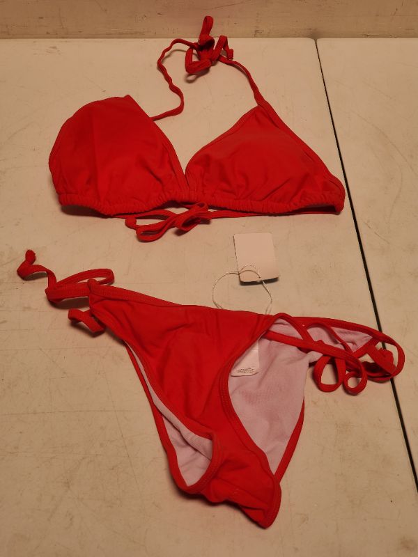 Photo 2 of LIZENS -  Red Women Two Piece Swimsuit Sexy Triangle Bathing Suit Top String Bikini Sets Tie Side Swimwear - XL 