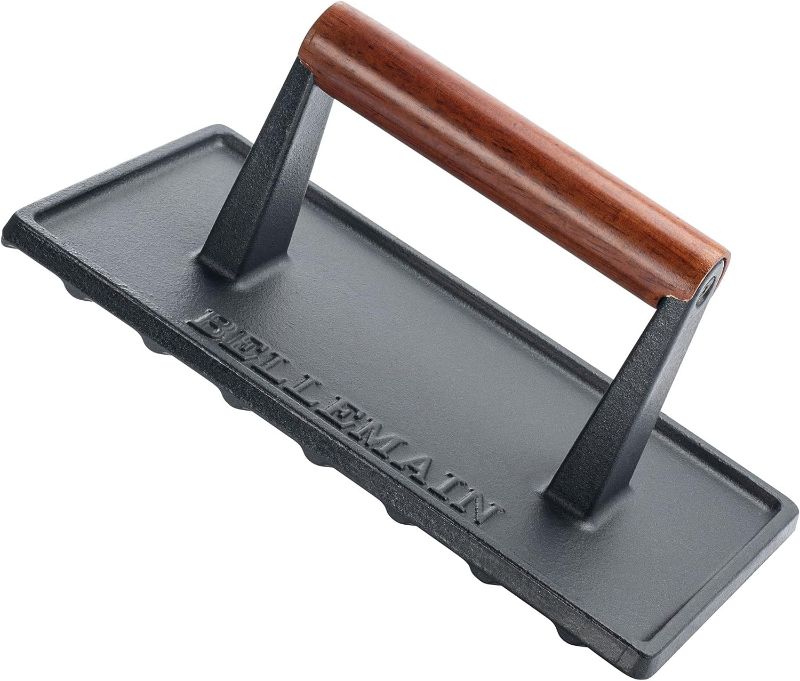 Photo 1 of Bellemain Cast Iron Grill Press - Steak Meat Press, Meat Flattener, Bacon Press, Smash Burger Press for Griddle, Panini Press, Grill Sandwich Press - Wood Handle, 2.6 lbs