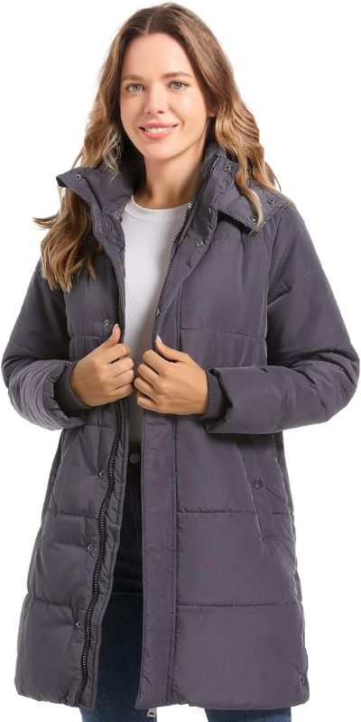 Photo 2 of DULCET Womens Winter Coats Long Thicken Puffer Jacket for Women With Fur Hood- Grey - M 