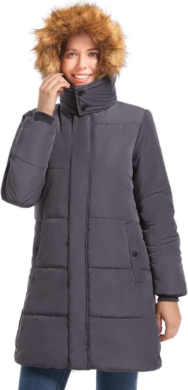 Photo 1 of DULCET Womens Winter Coats Long Thicken Puffer Jacket for Women With Fur Hood- Grey - M 