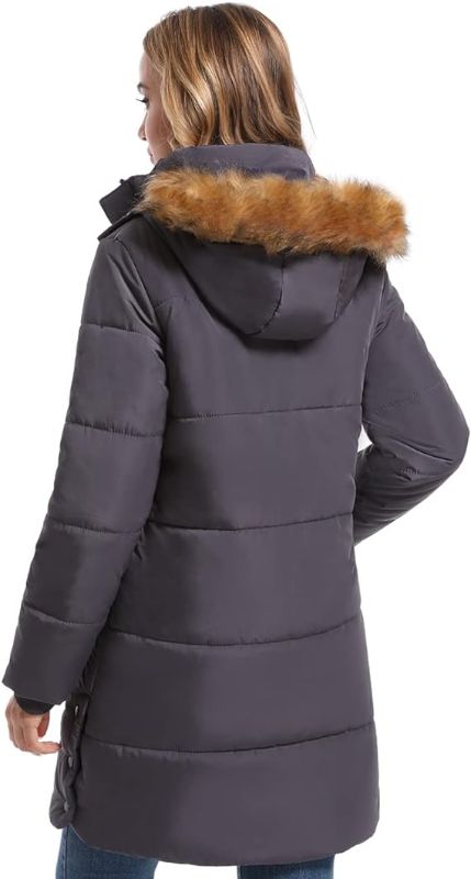 Photo 3 of DULCET Womens Winter Coats Long Thicken Puffer Jacket for Women With Fur Hood- Grey - M 
