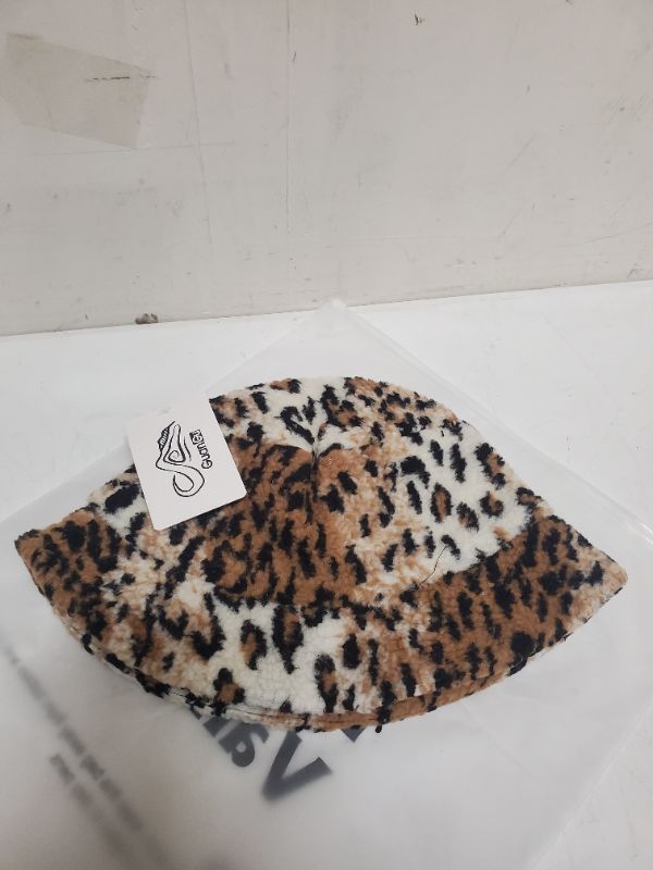 Photo 1 of GuanGu Winter Fuzzy Bucket Hat Women Men Warm Teddy Lamb Wool Fisherman Hats(Leopard Lamb Wool)