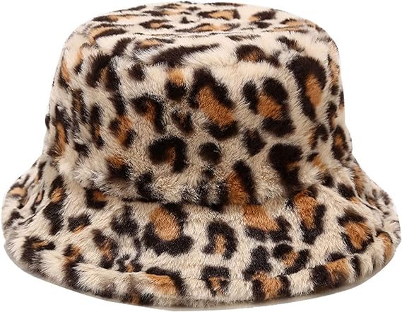 Photo 1 of GuanGu Winter Fuzzy Bucket Hat Women Men Warm Teddy Lamb Wool Fisherman Hats(Leopard Lamb Wool)