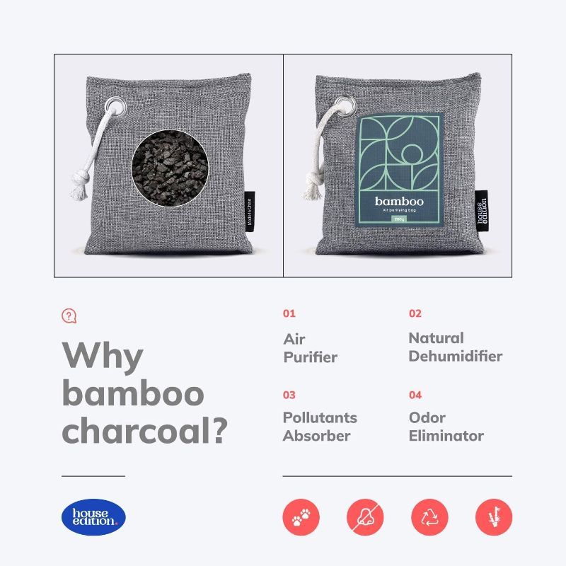 Photo 1 of BAMBOO CHARCOAL AIR PURIFYING BAGS 8 PACKS NATURAL FRESH AIR ODOR ABSORBER KIDS PETS HOME CAR PURE MATERIALS EACH PACK INCLUDES 4 SMALL 2 MEDIUM AND 2 LARGE ABSORBERS NEW