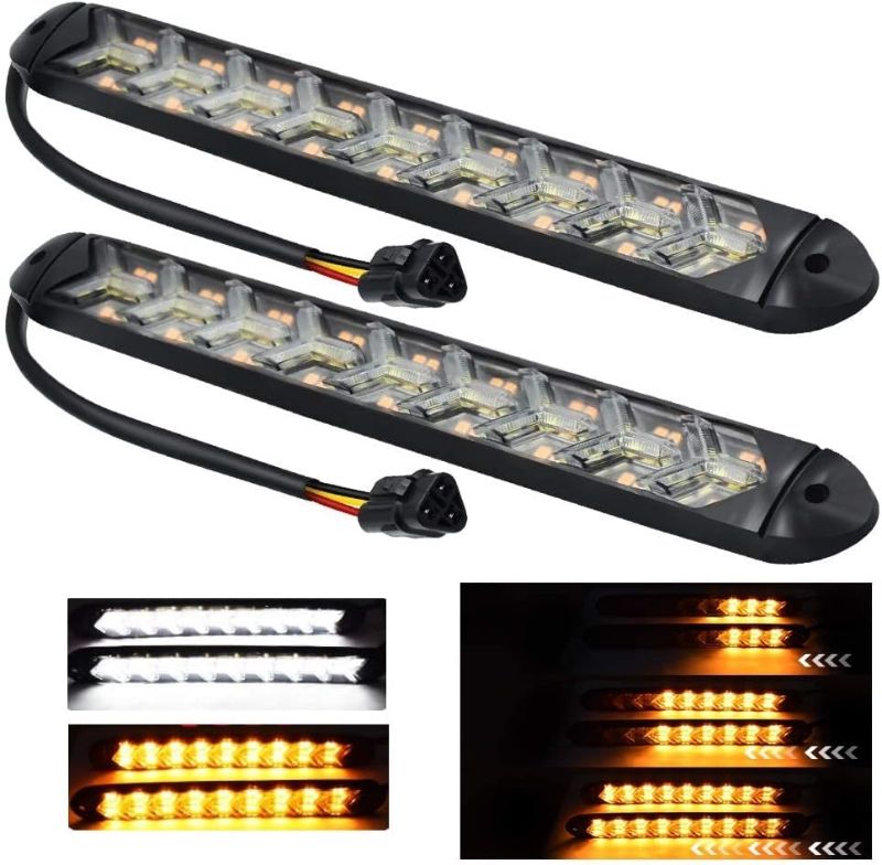 Photo 1 of YEERON 2 In1 Fuction Arrow LED DRL Strip Switchback Dual-Color Amber/White Waterproof LED Flexible Lights for DRL & Turn Signal Lights.(White+Amber) 2-Pack