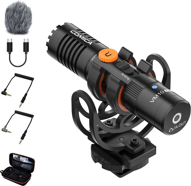 Photo 1 of comica VM10 PRO Universal Video Microphone - Adjustable Gain, Analog/Digital Output, Monitoring - Shotgun Mic for Camera, Smartphone, Tablet, PC - Ideal for Vlogging, Live Streaming, and Recording