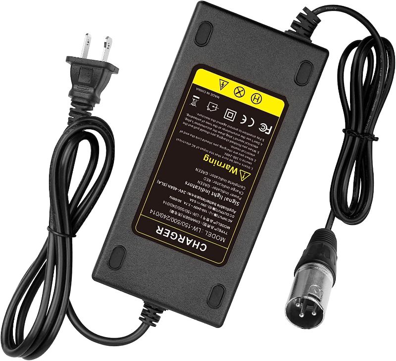 Photo 1 of 24V 5A 3-Pin Male XLR Connector Battery Charger for Lakematic, Pride Mobility, Jazzy Power Chair, Drive Medical, Golden Technologies, Shoprider, Rascal 200T/500T/301 PC 24BC5000TF-1