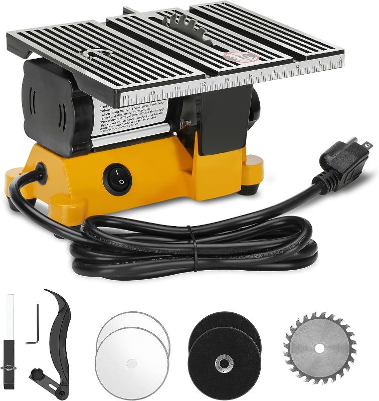 Photo 1 of 4” Mini Table Saw, Mini Hobby Table Saw, Portable Table Saw, Small Cutting Machine-Includes 2 Alloy Saw Blades (One installed.For DIY Handmade Wooden Model Crafts
