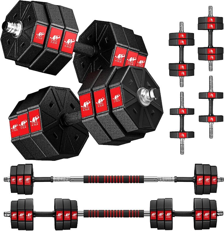 Photo 1 of LEADNOVO Adjustable Weights Dumbbells Set, 44Lbs 66Lbs 88Lbs 3 in 1 Adjustable Weights Dumbbells Barbell Set, Home Fitness Weight Set Gym Workout Exercise Training with Connecting Rod for Men Women