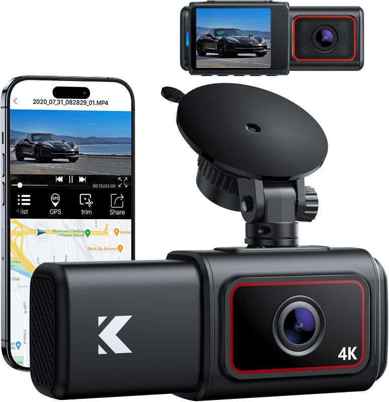 Photo 1 of Kingslim D6 4K Dual Dash Cam - WiFi & GPS Front and Inside Uber Car Camera with Super Night Vision and Parking Monitor, 3 Channel Dash Cam Upgradeable, Type C Charging, 256GB Supported