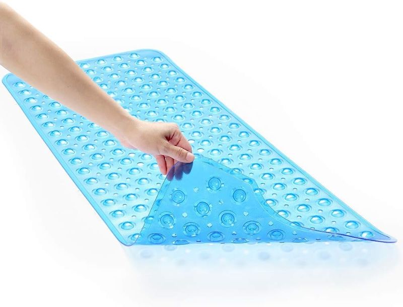 Photo 1 of cekay Bathtub Shower Mat with Suction Cups and Drain Holes, Non-Slip and BPA Latex Free, Machine Washable, Eco-Friendly, XL Size (39.5" x 15.7") Bath, Shower, Tub Mat, Blue