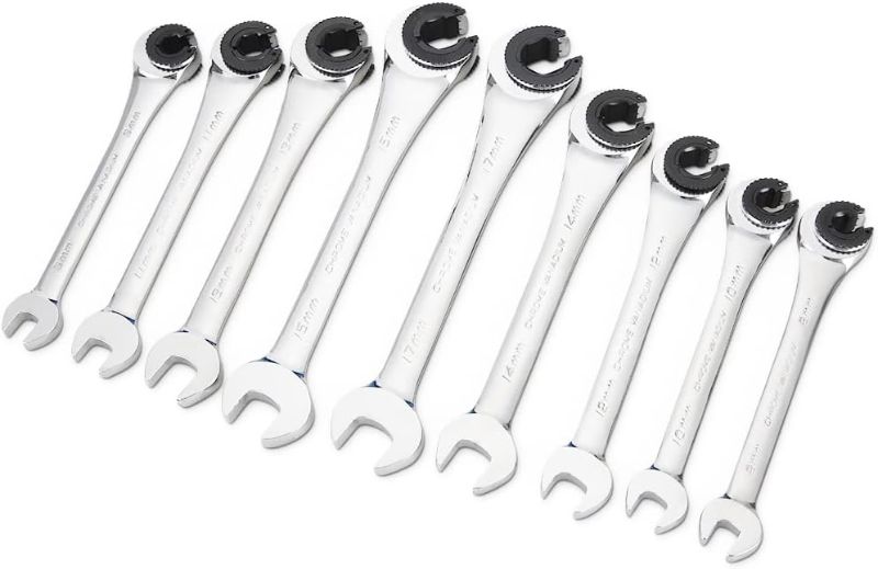 Photo 1 of Anbull Fixed Head Tubing Ratchet Open End Wrench Set, Combination Ratcheting Wrench Set 72 Gears CR-V Chrome Vanadium Steel, 9-piece, Metric 8-17mm