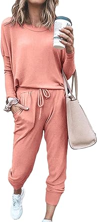 Photo 1 of PRETTYGARDEN Women's Two Piece Outfit Long Sleeve Crewneck Pullover Tops And Long Pants Tracksuit MEDIUM 