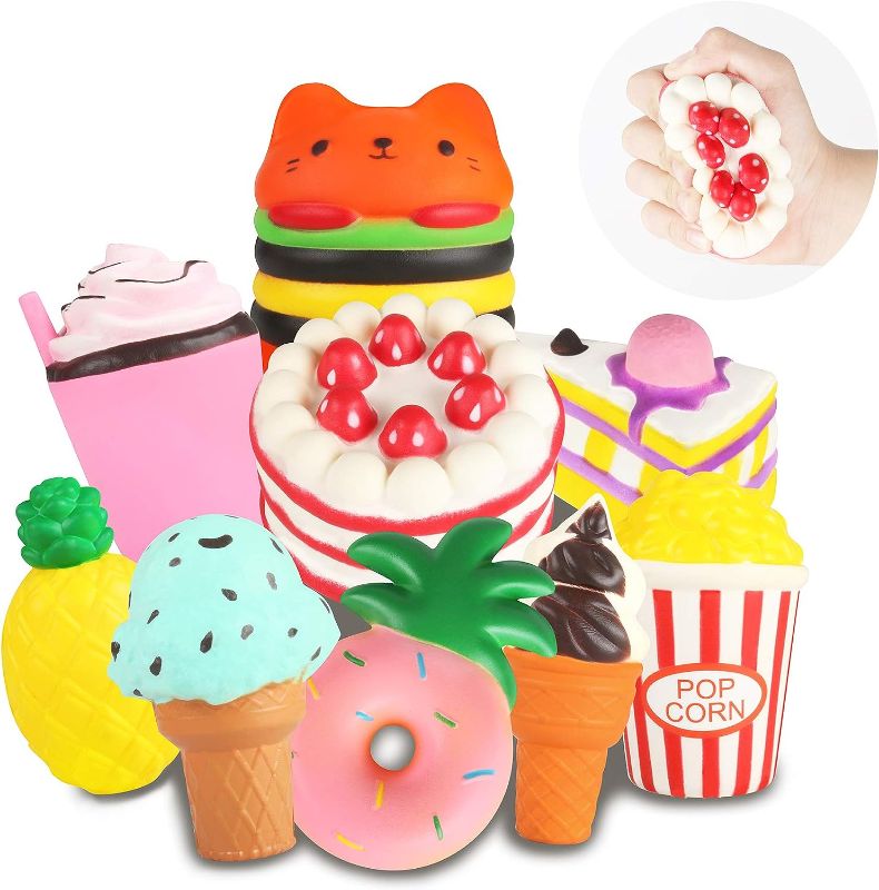 Photo 1 of Slow Rising Jumbo Squishies Toys Set - 9 Pack Soft Kawaii Squishy Hamburger Popcorn Cake Ice Cream Donut Stress Relief Squeeze Toy for Boys and Girls