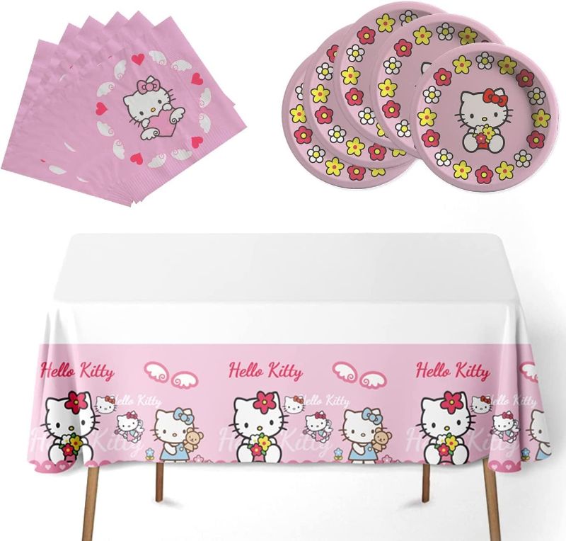 Photo 1 of GYKPZBSAN 41Pcs Kitty Cat Party Supplies 20 plates, 20 napkins for the Hello Kitty birthday party decoration