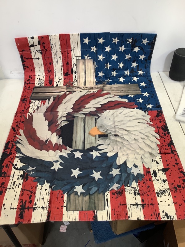 Photo 3 of AVOIN colorlife Patriotic Stars and Stripes Eagle Wreath Garden Flag 12x18 Inch Double Sided Outside, USA 4th of July Memorial Day Independence Day Watercolor Yard Outdoor Decoration