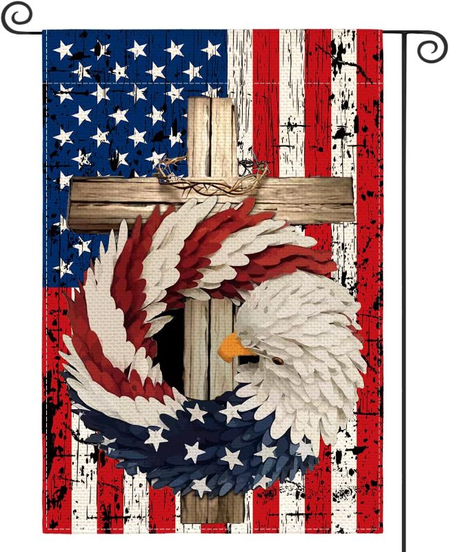 Photo 1 of AVOIN colorlife Patriotic Stars and Stripes Eagle Wreath Garden Flag 12x18 Inch Double Sided Outside, USA 4th of July Memorial Day Independence Day Watercolor Yard Outdoor Decoration