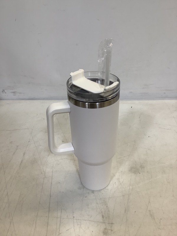 Photo 2 of 40 oz stainless steel insulated cup with lid and straw, insulated travel cup with handle, dual wall insulated coffee cup, reusable stainless steel water bottle 