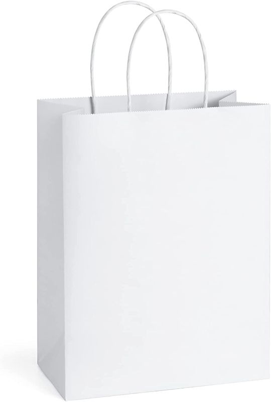 Photo 1 of BagDream Gift Bags 8x4.25x10.5 100Pcs Kraft Paper Bags with Handles Bulk, White Gift Bags Medium Shopping Retail Merchandise Wedding Party Favor Bags, Paper Grocery Bags Sacks Recyclable