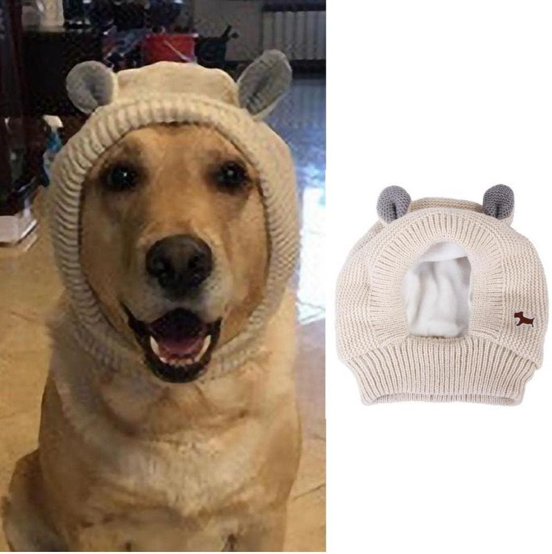 Photo 2 of 1pc Dog Knitted Hats Funny Dog Ears Cover Pet Ear Muffs Dog Winter Warm Head Wrap Pet Snood for Dog Puppy Cat Kitten