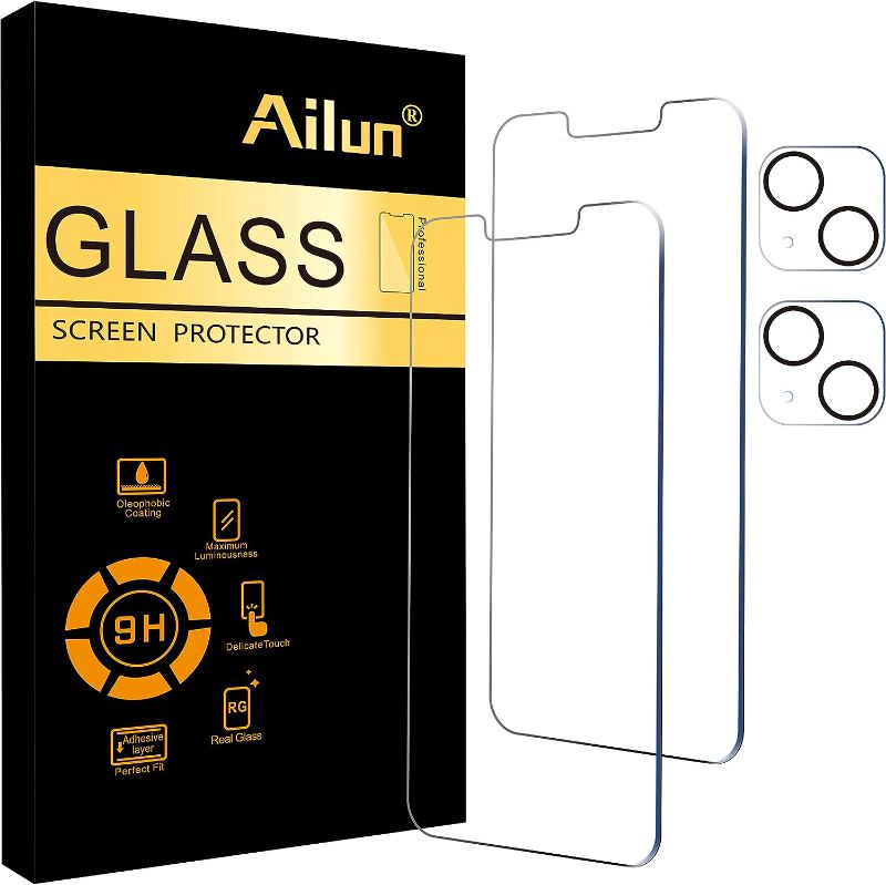 Photo 1 of Ailun 2 Pack Screen Protector for iPhone 13 [6.1 inch Display] with 2 Pack Tempered Glass Camera Lens Protector,[9H Hardness]-HD[4 Pack]