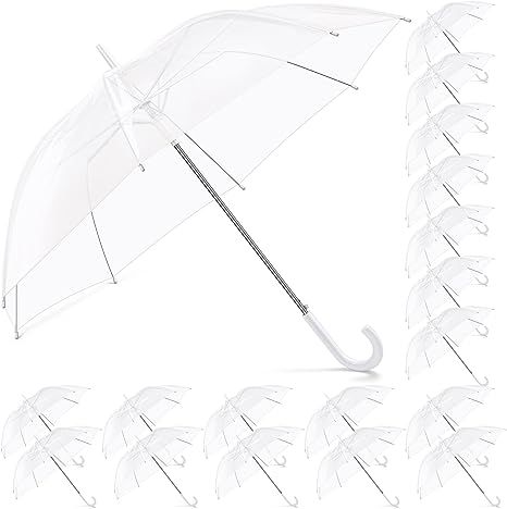 Photo 1 of 10 Pack Clear Umbrella Wedding Stick Umbrellas Automatic Open Umbrella with J Hook Handle Canopy Windproof Umbrella for Wedding (Clear Style)