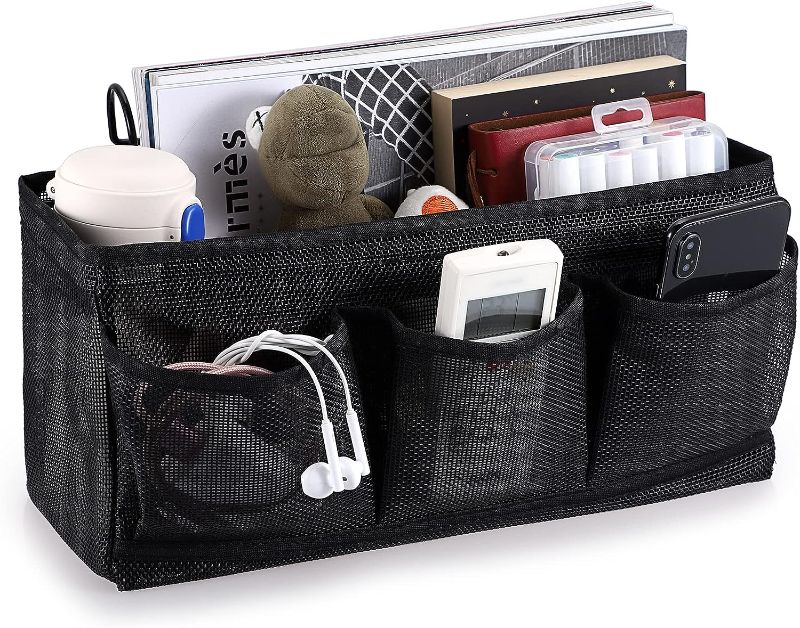 Photo 1 of BSTKEY Bedside Caddy, Bedside Hanging Organizer Bag with 3 Pockets, Dorm Bunk Bed Hanging Storage Caddy Bag for Magazine Remotes Phone Glasses, Black