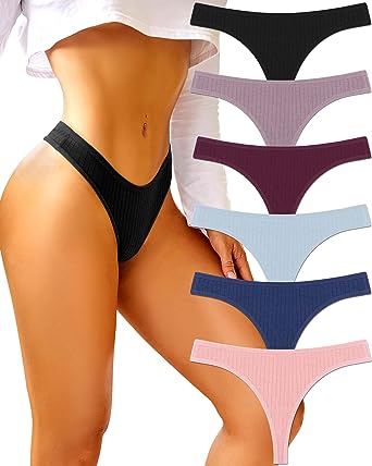 Photo 1 of FINETOO 6 Pack Cotton Thongs for Women Breathable Low Rise Bikini Panties Womens Thong Underwear Sexy L 