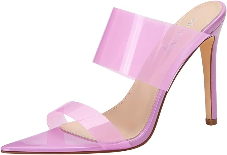 Photo 1 of vivianly Clear Pointed Toe Heels Sandals Transparent Strap Stiletto High Heels Slip on Mules for Women size 12