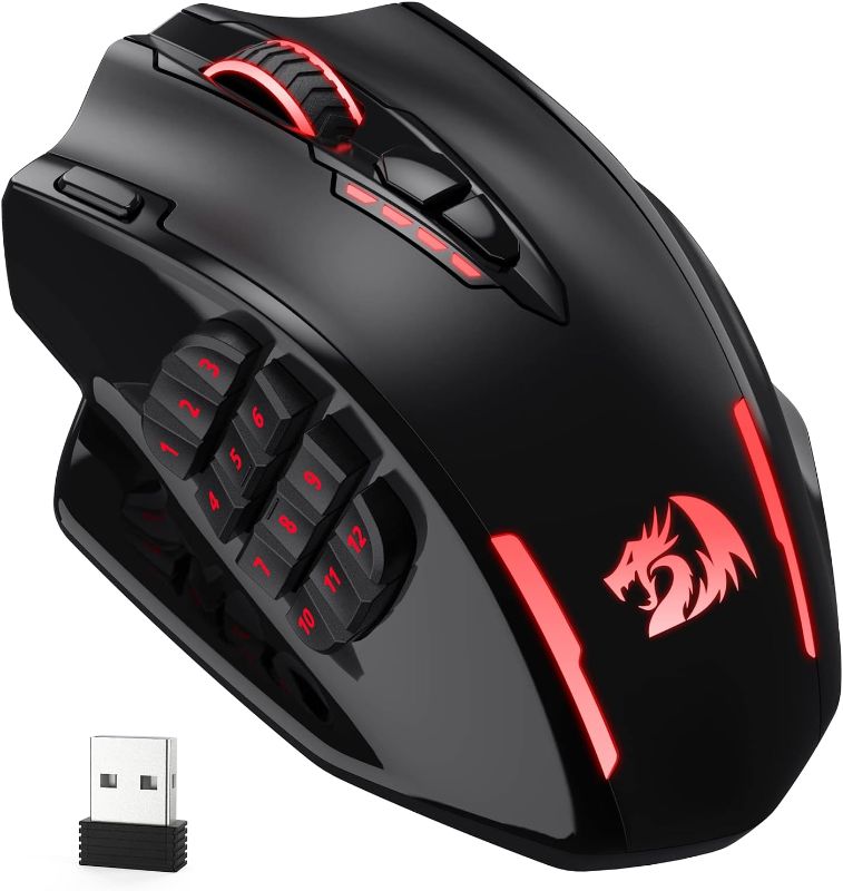 Photo 1 of Redragon M913 Impact Elite Wireless Gaming Mouse, 16000 DPI Wired/Wireless RGB Gamer Mouse with 16 Programmable Buttons, 45 Hr Battery and Pro Optical Sensor, 12 Side Buttons MMO Mouse