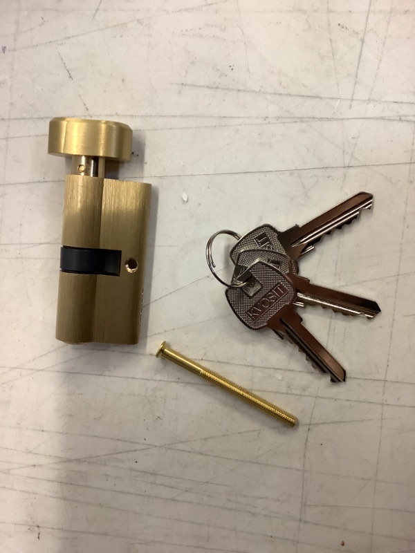 Photo 2 of Brass Lock Cylinder with 3 Keys 63mm Double Open Cylinder Lock Storm Door Locks with 3 Brass Keys Brushed Brass Cylinder Lock for Storage Unit Security Door Locks (Brushed Brass, 63MM)