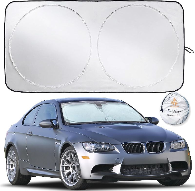 Photo 1 of EcoNour Car Windshield Sun Shade, Reflector Sunshade Offers Ultimate Protection for Car Interior, Cool Car Reflective Sun Blocker Fits Small Sedans, Mini SUVs, & Hatchbacks, Medium