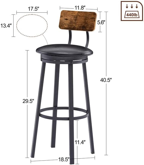 Photo 2 of IRCPEN Bar Stools with Back, Set of 2 Swivel Breakfast Stools,41-Inch High Kitchen Stools with Backrest, Footrest, Industrial Seat for Dining Room Kitchen Bar