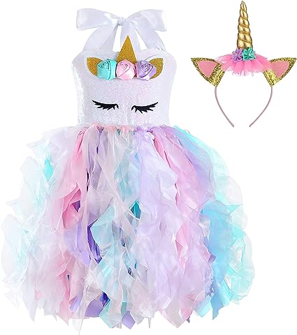 Photo 1 of PARTISKY Sequin Unicorn Dress for Girls 5-6 Year Birthday Party Outfits Princess Tutu Costumes Dress for Halloween Christmas