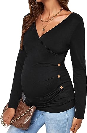 Photo 1 of Verdusa Women's Maternity Tee Top Long Sleeve V Neck Pregnancy T Shirt XL 