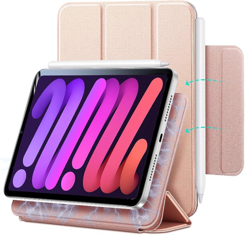 Photo 1 of ESR for iPad Mini 6 Case, iPad Mini 6th Generation Case(8.3 inch, 2021), Convenient Magnetic Attachment, Auto Sleep/Wake, Two-Way Stand, Supports Pencil 2, Slim Cover, Rebound Series, Rose Gold