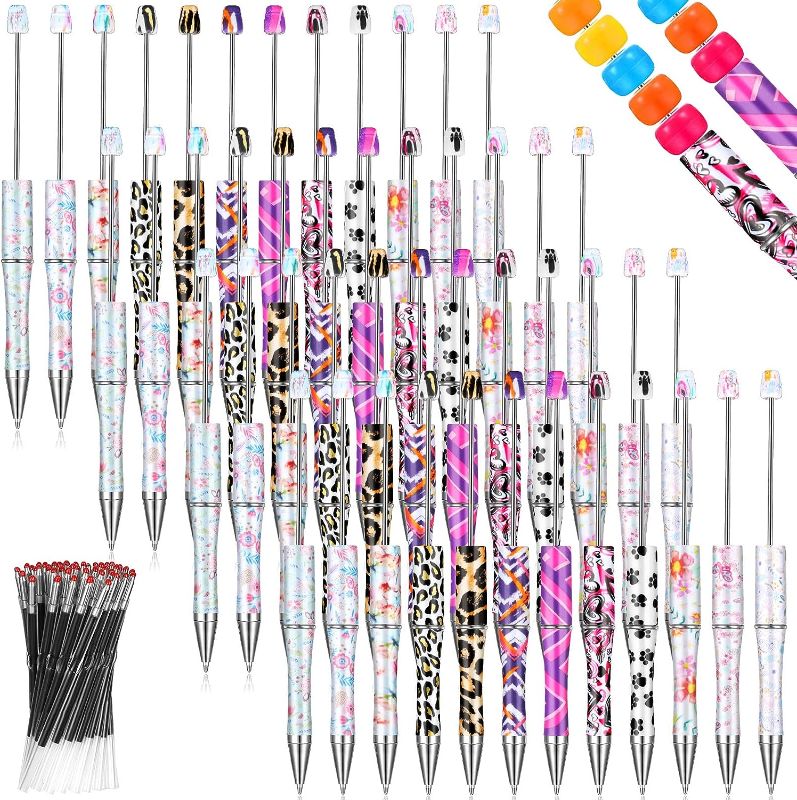 Photo 1 of Geelin Plastic Beadable Pens Assorted Bead Pens DIY Pens Leopard Print Butterfly Flowers Crafting Pens Black Ink Heart-shaped Ballpoint Pen with Refills for Gift Students Teachers Office School 18