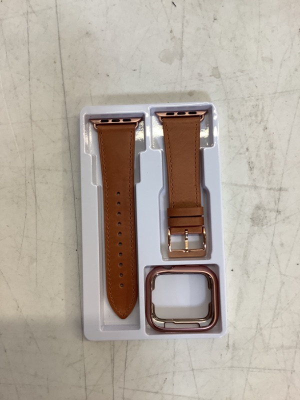 Photo 2 of Bestig Band Compatible for Apple Watch 42mm 44mm 45mm 49mm, Genuine Leather Replacement Strap for Series 8 7 6 SE 5 4 3 2 1, Sports & Edition (Saddle Brown Band+Rose Gold Connector) A-Saddle Brown+Rose Gold 42mm/44mm/45mm/49mm