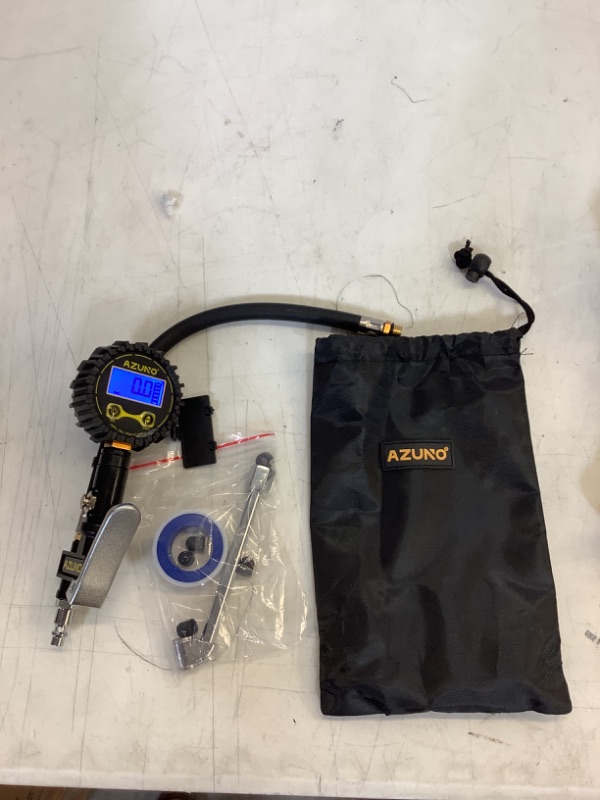 Photo 1 of AZUNO Digital Tire Inflator with Pressure Gauge, 200 PSI, Heavy Duty Air Compressor Accessories, w/Rubber Hose Lock on Air Chuck and Quick Connect Coupler