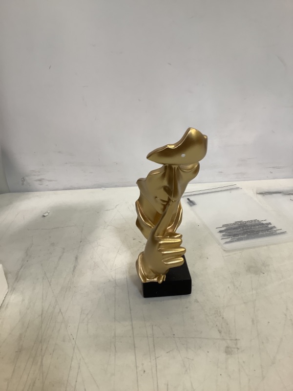 Photo 2 of aboxoo Thinker Statue, Silence is Gold Abstract Art Figurine, Modern Home Resin Sculptures Decorative Objects Piano Desktop Decor for Creative Room Home, Office Study (Gold)