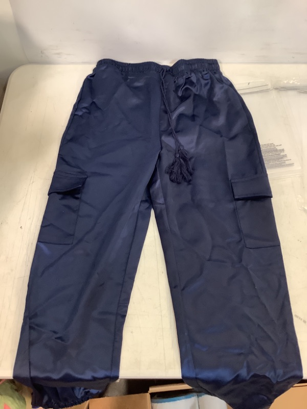 Photo 1 of Allegra K Women's Satin Joggers Drawstring Elastic High Waist Silky Satin Cargo Pants X-small 